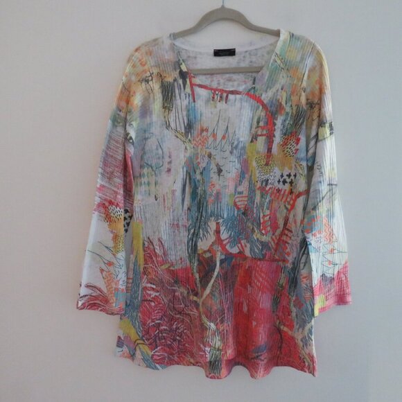 INOAH Artsy Abstract Art To Wear Watercolor Tunic Top Lagenlook Coastal - Size L - Picture 2 of 15